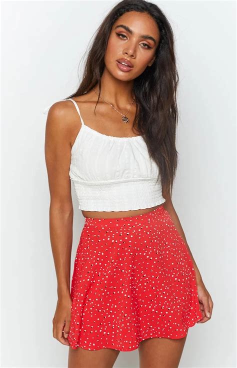 Sasha Flared Mini Skirt Red Spot Beginning Boutique Flared Mini Skirt High Waisted Skirt