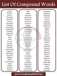 A List Of Compound Words In Alphabetical Order Pdf Vocabulary Point