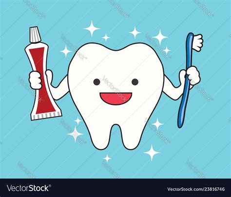 Happy Smiling Tooth Holding Toothbrush Royalty Free Vector
