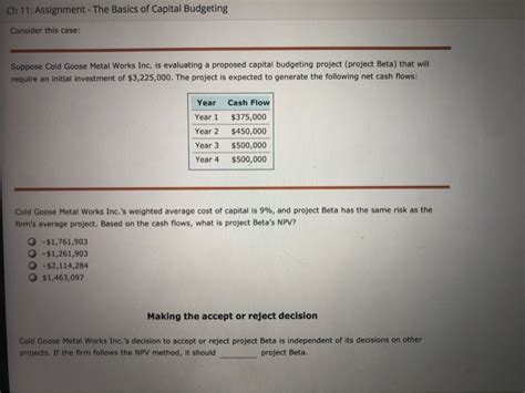 Solved Ch Assignment The Basics Of Capital Budgeting Chegg Com