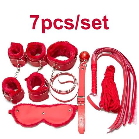 buy 7 pcs lot pink sex flirt toys sex handcuffs collar ball gag whip blindfold