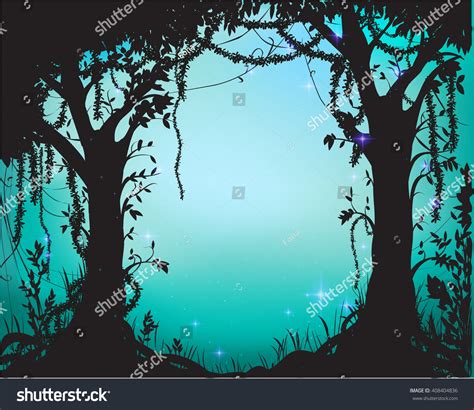 Thicket Deep Fairy Forest Silhouette Light Stock Vector 408404836
