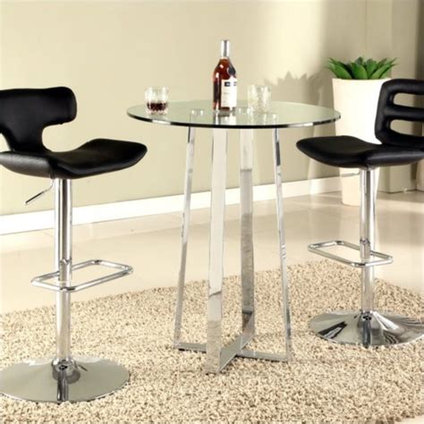 Chintaly Chambers High Bar Table With Glass Top In Chrome Chambers