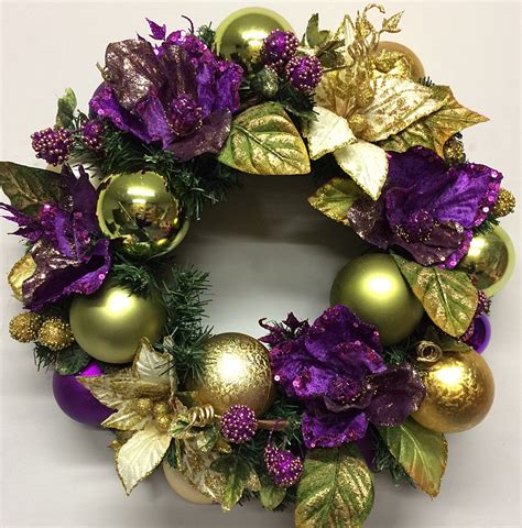 Purple And Gold Christmas Wreath From Miss Haberdash Christmas Floral