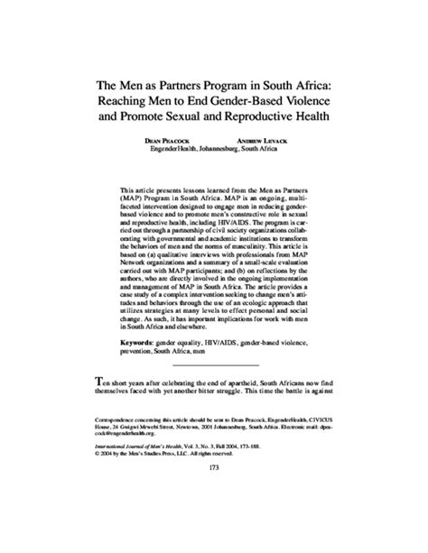 Pdf The Men As Partners Program In South Africa Reaching Men To End