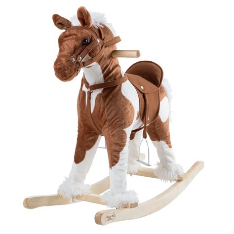 Rocking Horse Plush Animal On Wooden Rockers With Sounds Stirrups