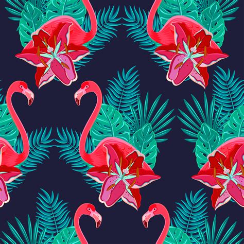 Flamingo Lilies Colorful Seamless Pattern 462692 Vector