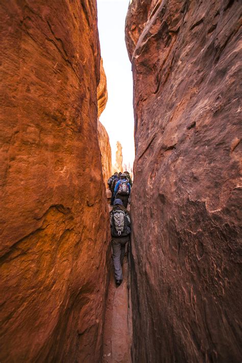 Tight Squeeze Through The Cliffs In Arches National Park Image Free