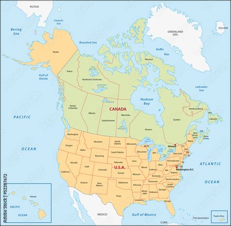 Usa Canada Physical Map Stock Vector Adobe Stock