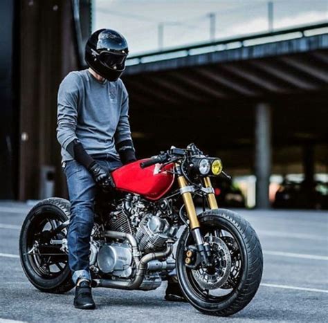 Motorcycle Rider With Safety Jeans Cafe Racer Design Cafe Racer