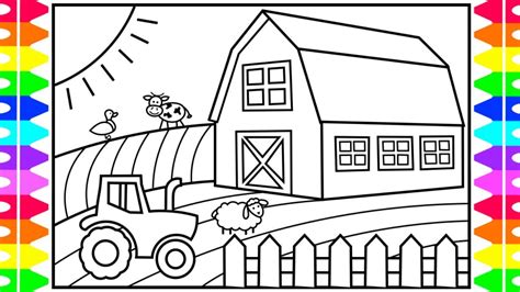How To Draw A Farmhouse For Kids ️🧡💚 Farmhouse Drawing And Coloring