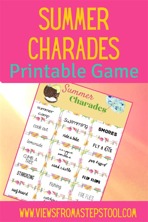 Summer Charades Printable Game Printable Games Board Games For Kids