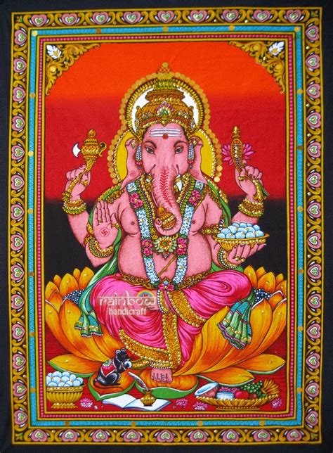 Hindu Elephant God Ganesh Ganesha Sequin Wall Hanging Batik Tapestry