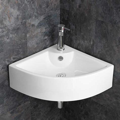 Large Corner Sink Bathroom Basin 656cm Wide Wall Hung White Ceramic