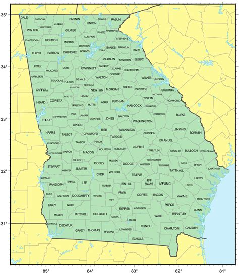 Counties In Georgia Map With Cities Map