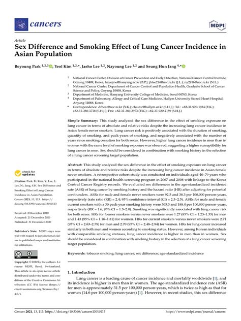 Cancers Sex Difference And Smoking Effect Of Lung Cancer Incidence In Asian Population Pdf