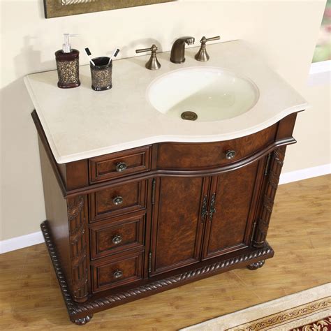 36 Marble Top Lavatory Bathroom Single Vanity Cabinet Off Center Sink