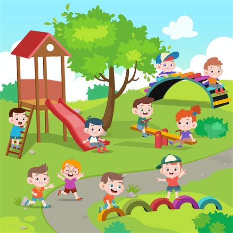 Kids Children Playing Playground Illustration Premium Vector