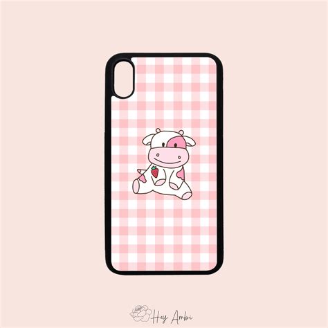 Strawberry Cow Cute Iphone Case Aesthetic Iphone 78se Case Etsy