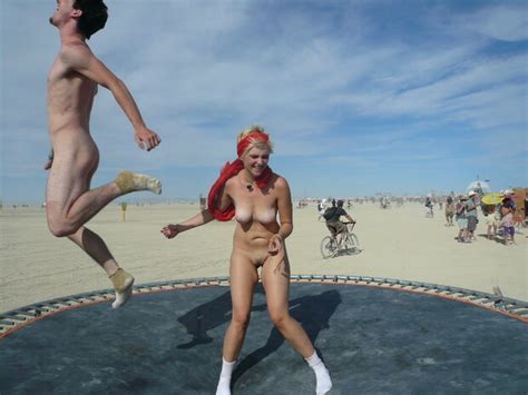 Nude Fun On A Trampoline At Burning Man Nudeshots