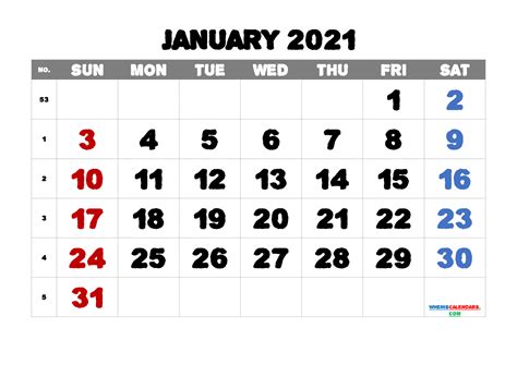 January 2021 Printable Calendar Free 6 Templates