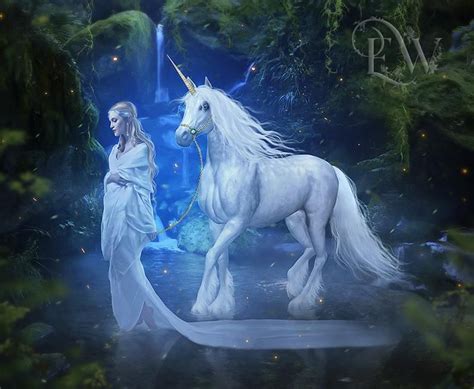 White Unicorn Art Fantasy Elf Print Fantasy Forest Art Blue Etsy In