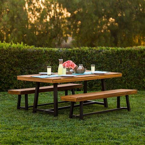 Best Choice Products Piece Acacia Wood Picnic Style Outdoor Dining Table Furniture Walmart