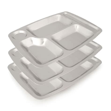 Aspire Rectangular Divided Cafeteria Tray Stainless Steel Tray 3