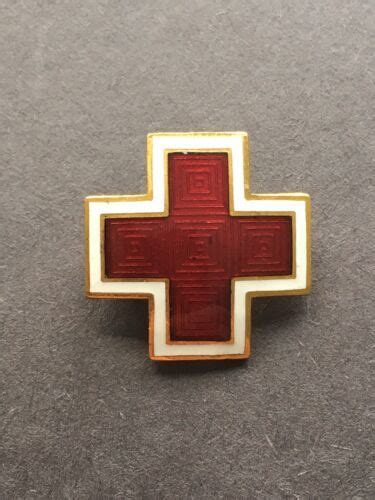 Antique Red Cross Guilloche Enamel Lapel Pin 4624488531