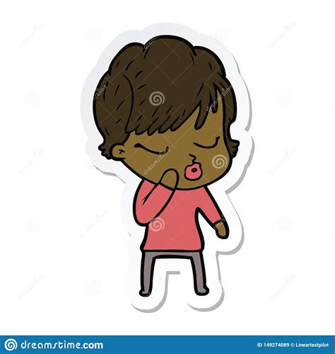 Sticker Of A Cartoon Woman With Eyes Shut Stock Vector Illustration