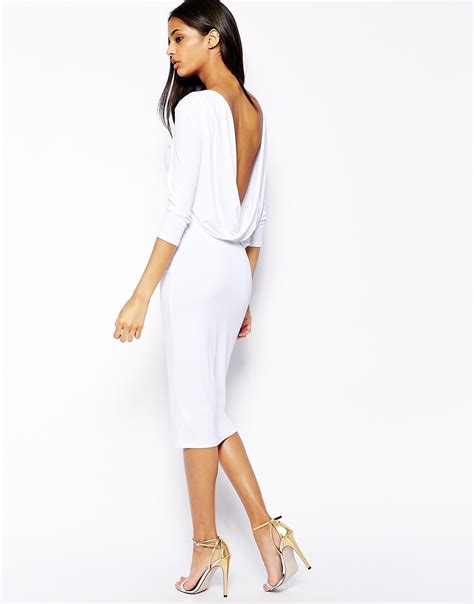 With the latest dress trends and styles, take centre stage in one of meshki's cowl neck dresses. Asos Cowl Back Midi Bodycon Dress in White | Lyst