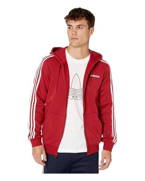 Adidas Essentials 3 Stripes Fleece Full Zip Hoodie In Red For Men Lyst