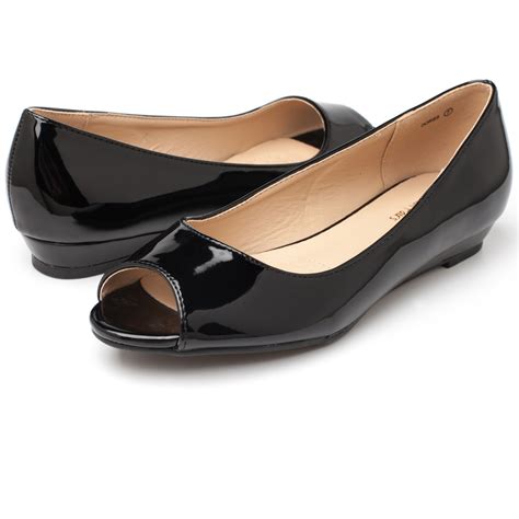 Dream Pairs Womens Low Wedge Heel Flats Slip On Peep Toe Flat Shoes Ebay