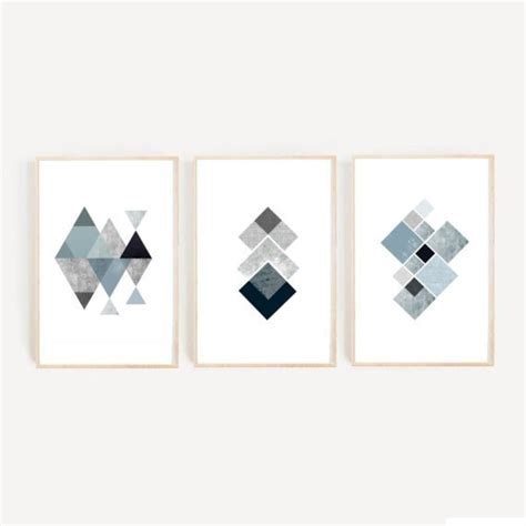 Grey Geometric Wall Art Triptych Set Of 3 Prints Minimalist Etsy