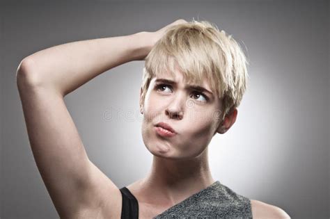 Beautiful Young Caucasian Woman Scratching Her Head Stock Image Image Of Lookin Adult 31139025