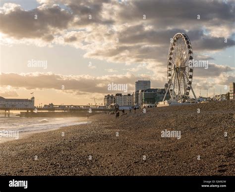 Spring Sunset Over Brighton Wheel And Pier Stock Photo Alamy