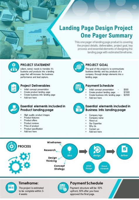 Landing Page Design Project One Pager Summary Presentation Report