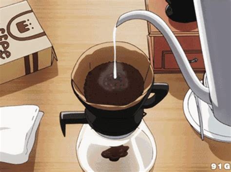 Anime Food And Drinks Making Coffee Adding Milk To Hot Coffee