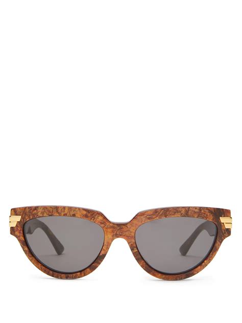 Bottega Veneta Cat Eye Marbled Acetate Sunglasses In Brown Lyst