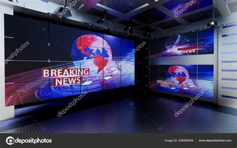 News Studio Backdrop Shows Wall Virtual News Studio Background