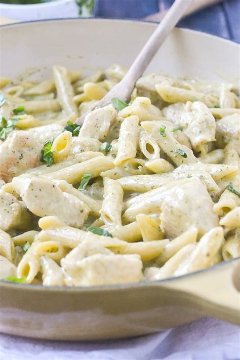 One Pot Creamy Pesto Chicken Penne Pasta Mother Thyme