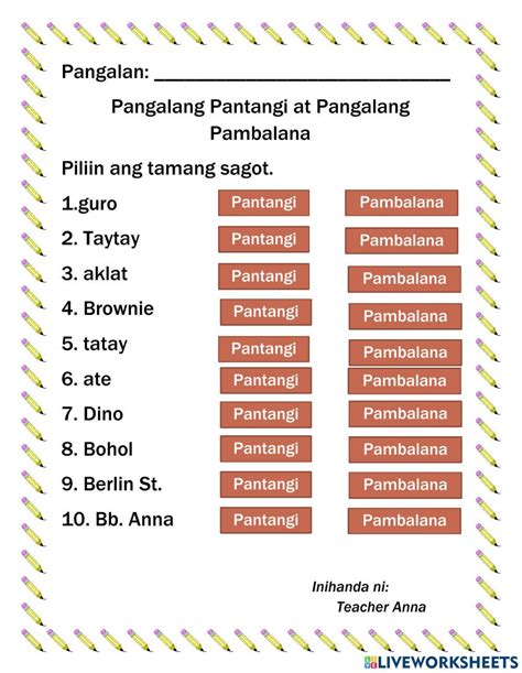 Pangalang Pambalana At Pangalang Pantangi Worksheet In Letter Flashcards Filipino Words