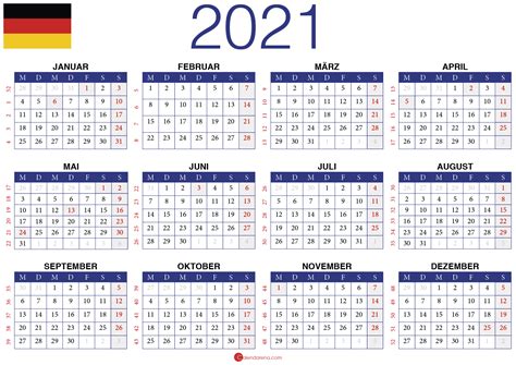 2021 Kalender Deutschland Jahres Kalender Jahreskalender Kalender