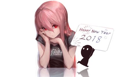 Desktop Wallpaper Red Eyes Anime Girl Sad Happy New Year 2018 Hd