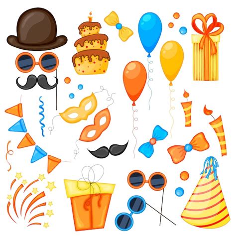Premium Vector Colorful Party Set Of Items On A White Background