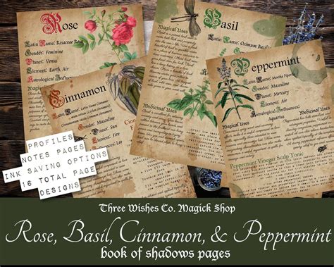 Printable Herb Profiles Book Of Shadows Pages Herb Etsy Book Of