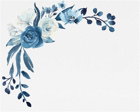 Navy Blue And White Floral Bouquetsblue Flowers Watercolor Etsy Blue Flower Wallpaper