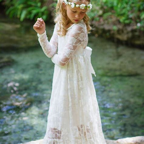 Lace Flower Girl Dress Ivory Rustic Flower Girl Dress Etsy