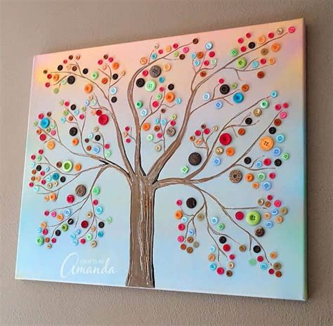 Button Tree A Beautiful Canvas Project Full Of Vibrant Colors
