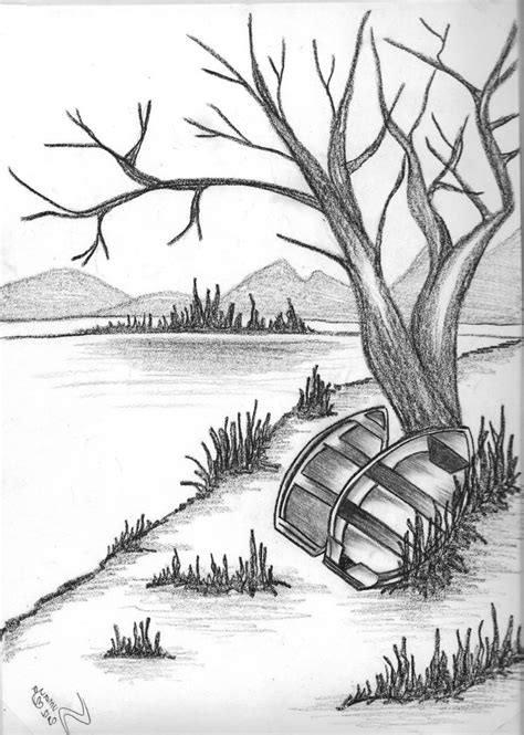 Pencil Drawing Of Natural Scenery Sunrise How To Draw A Natural